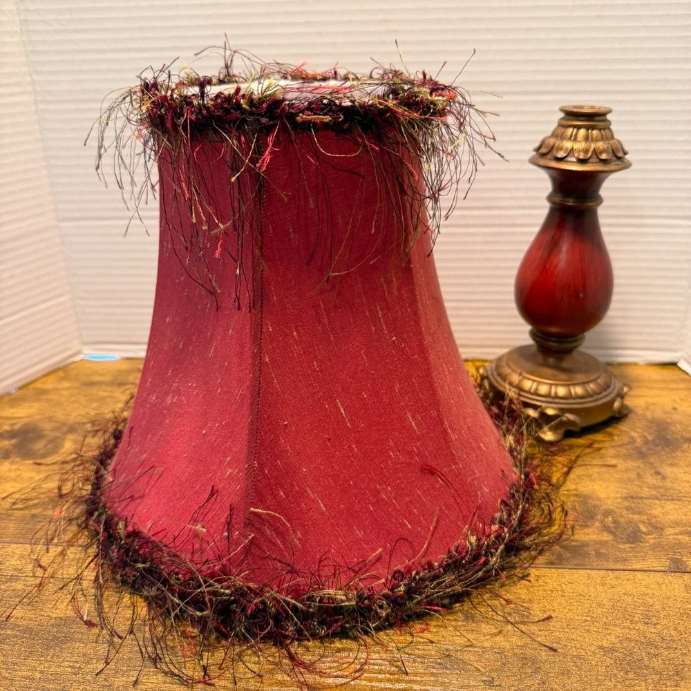 Boho Red Fringe Lamp Shade Base Set Bell Shade Burgundy Gold Romantic Retro Goth